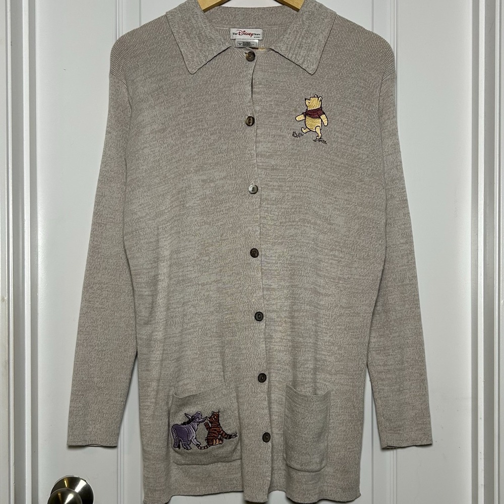 The Disney Store Vintage Oatmeal Knit Embroidered Winnie the Pooh Cardigan